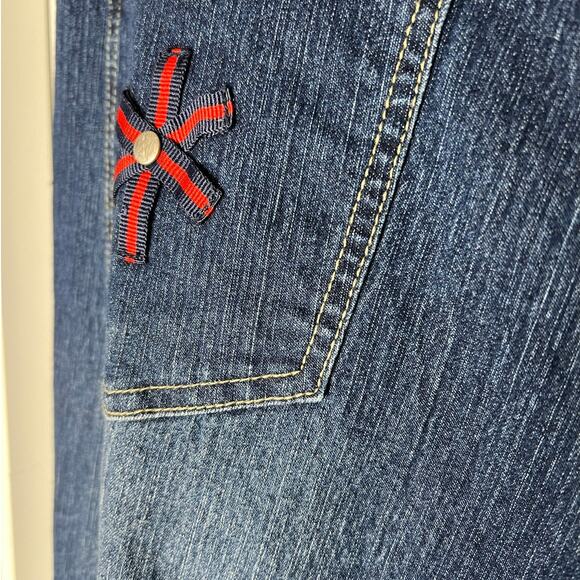 Y2K NJ Neeso Women's Jeans Flair Leg Patches Red Stitching Size 20 - Picture 3 of 6
